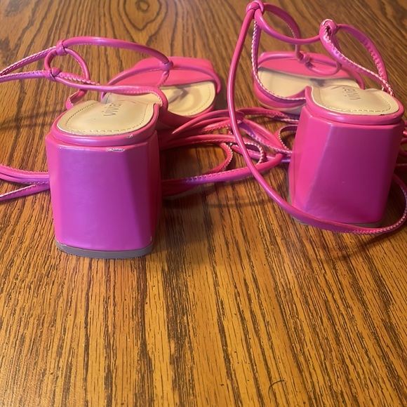 vivianly women’s lace up chunky heel sandals, ankle wrap heel, size 6. - Picture 4 of 9